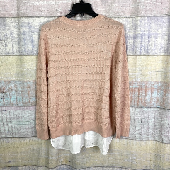 Calvin Klein Layered Crewneck Knit Sweater in Blush Pink - Picture 4 of 8